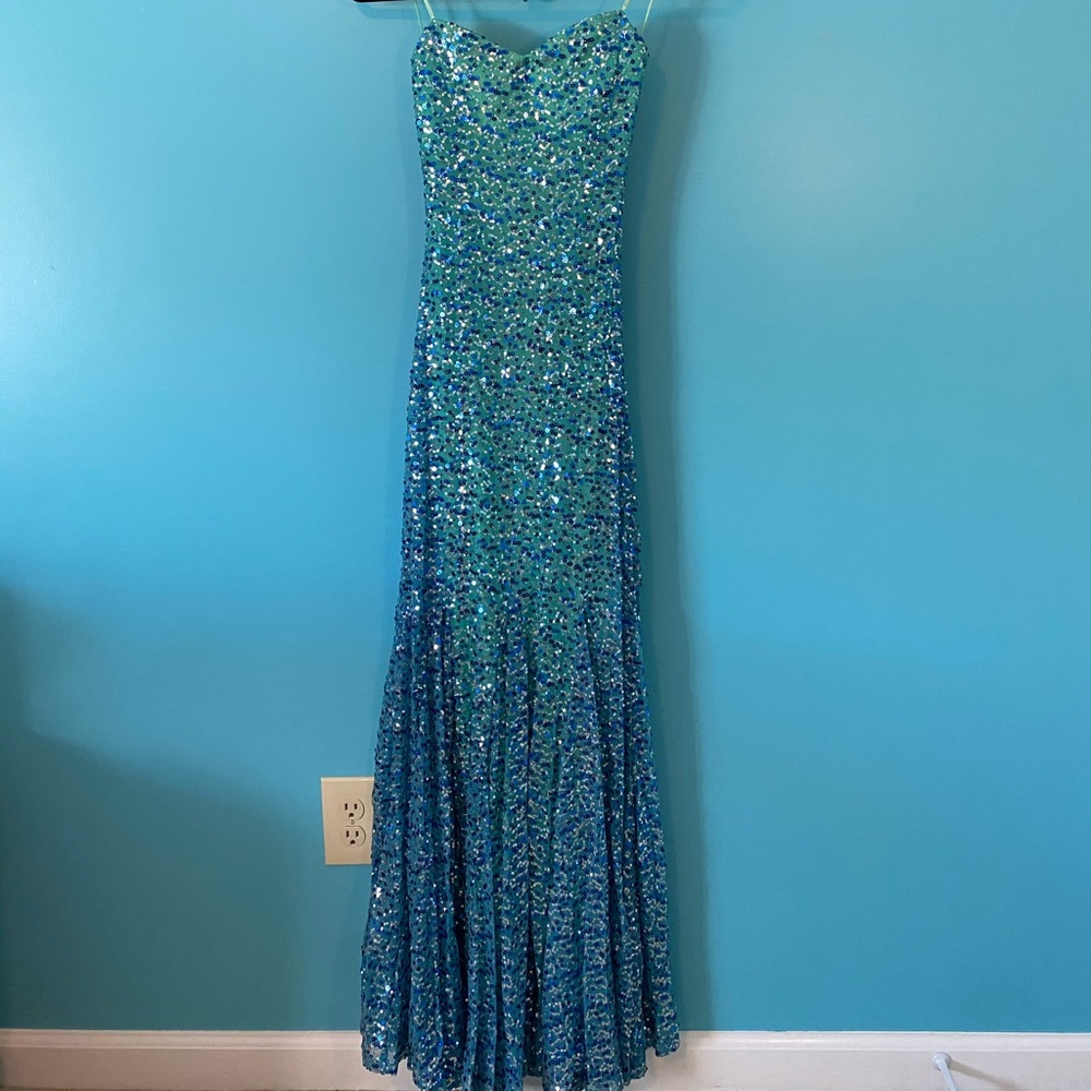 Turquoise Sequined Prom Dress